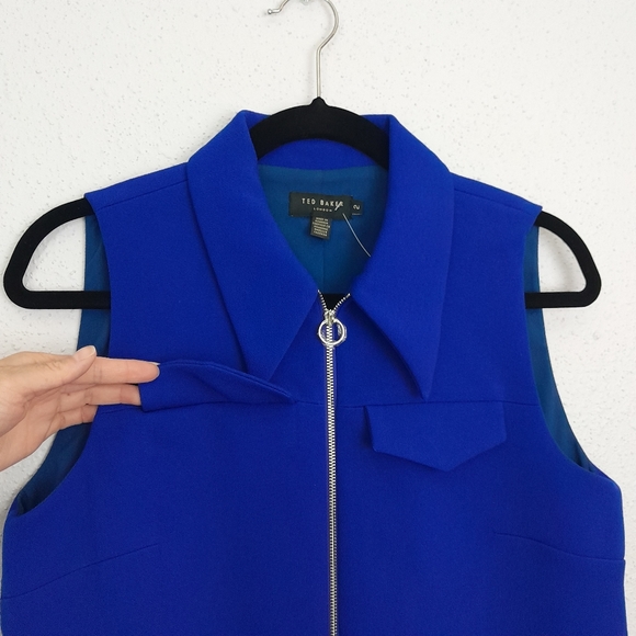 Ted Baker Elrosad 60s Aline Shift Dress Blue Full Zip Front Size 2 - Picture 4 of 9